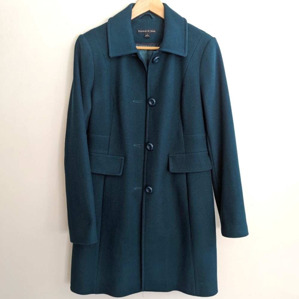 Teal Wool Preston & York Coat, Lapel Button Down, Women's Size 6